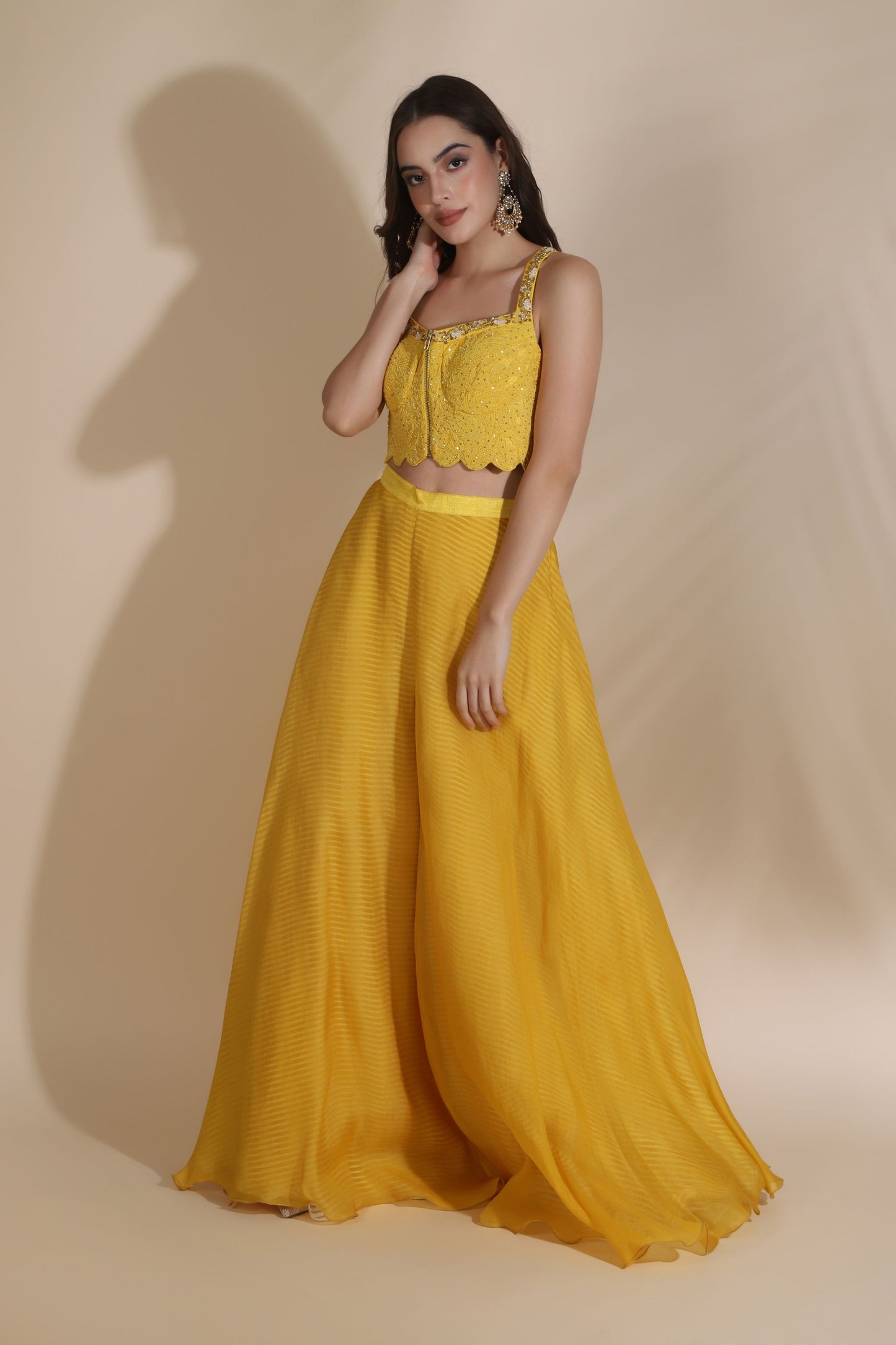 Persian Dori Corset With Organza Palazzo And moti Jaal Scallop Jacket