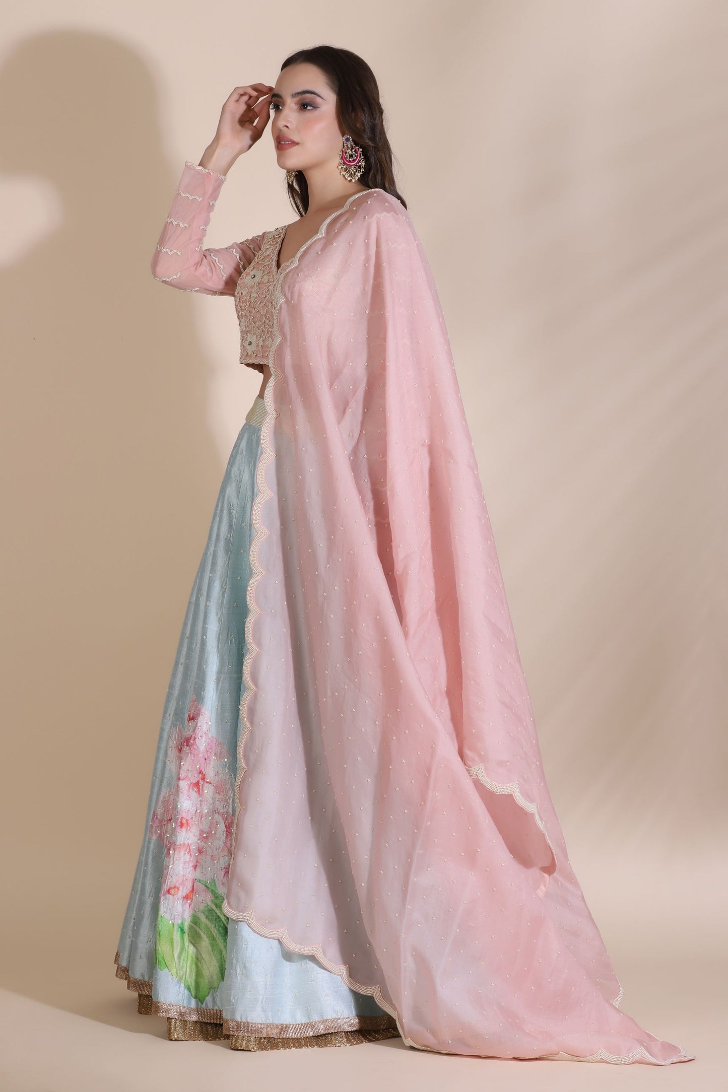 Pearl Work Floral Lehenga