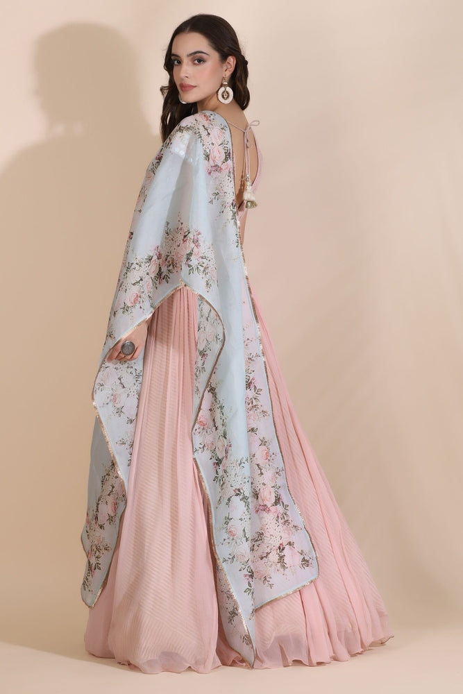 Leather Sequin Dori Blouse With Printed Skirt And Dupatta Yashodhara