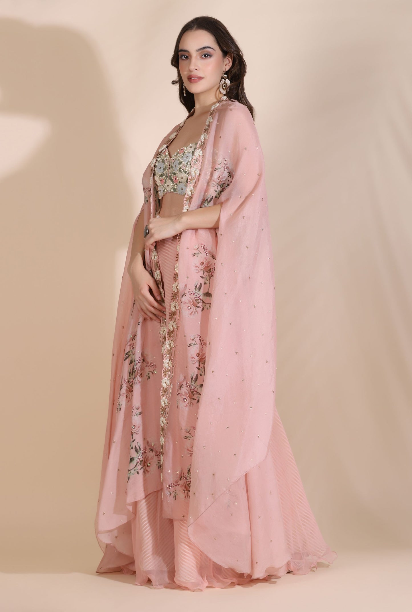 Floral Bustier with Cape and Palazzos