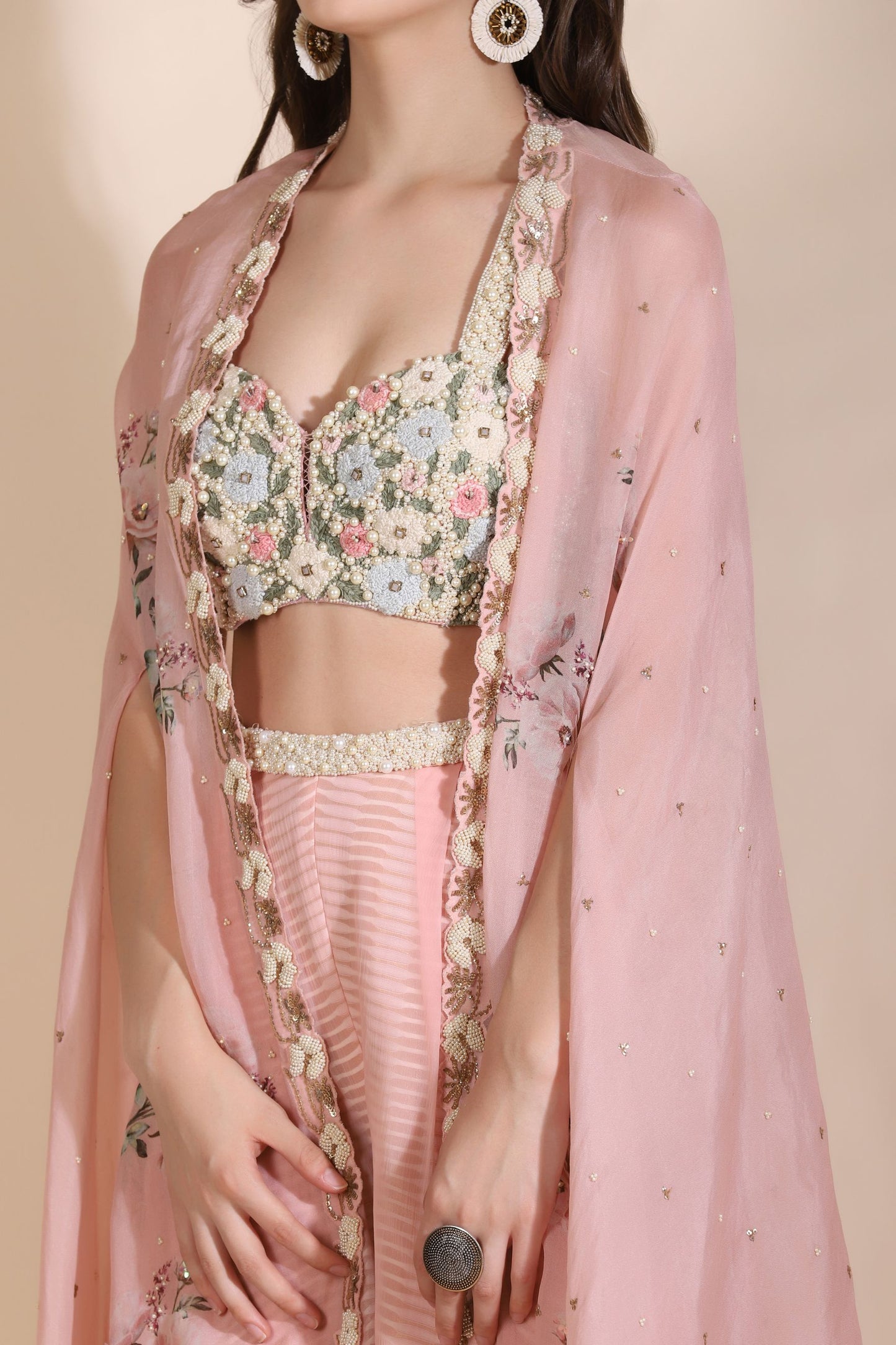 Floral Bustier with Cape and Palazzos
