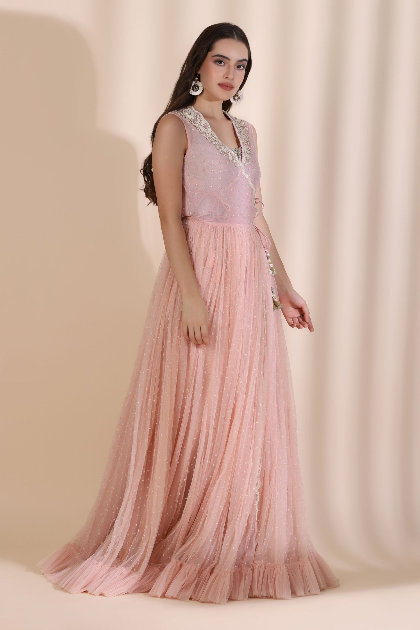 Persian Dori Corset With Organza Palazzo and Moti Jaal Scallop Jacket