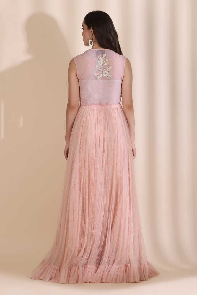 Persian Dori Corset With Organza Palazzo and Moti Jaal Scallop Jacket Yashodhara