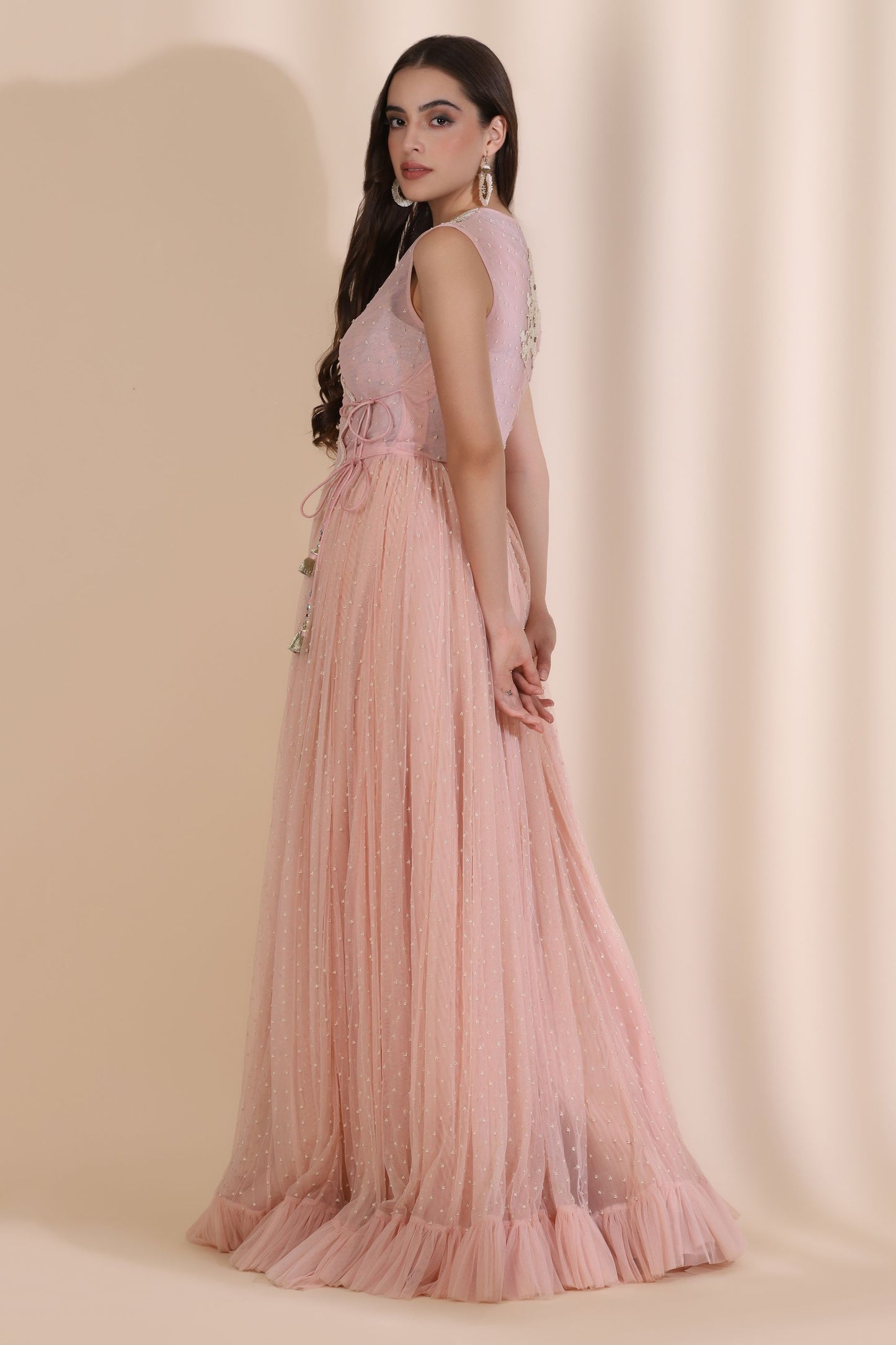 Persian Dori Corset With Organza Palazzo and Moti Jaal Scallop Jacket