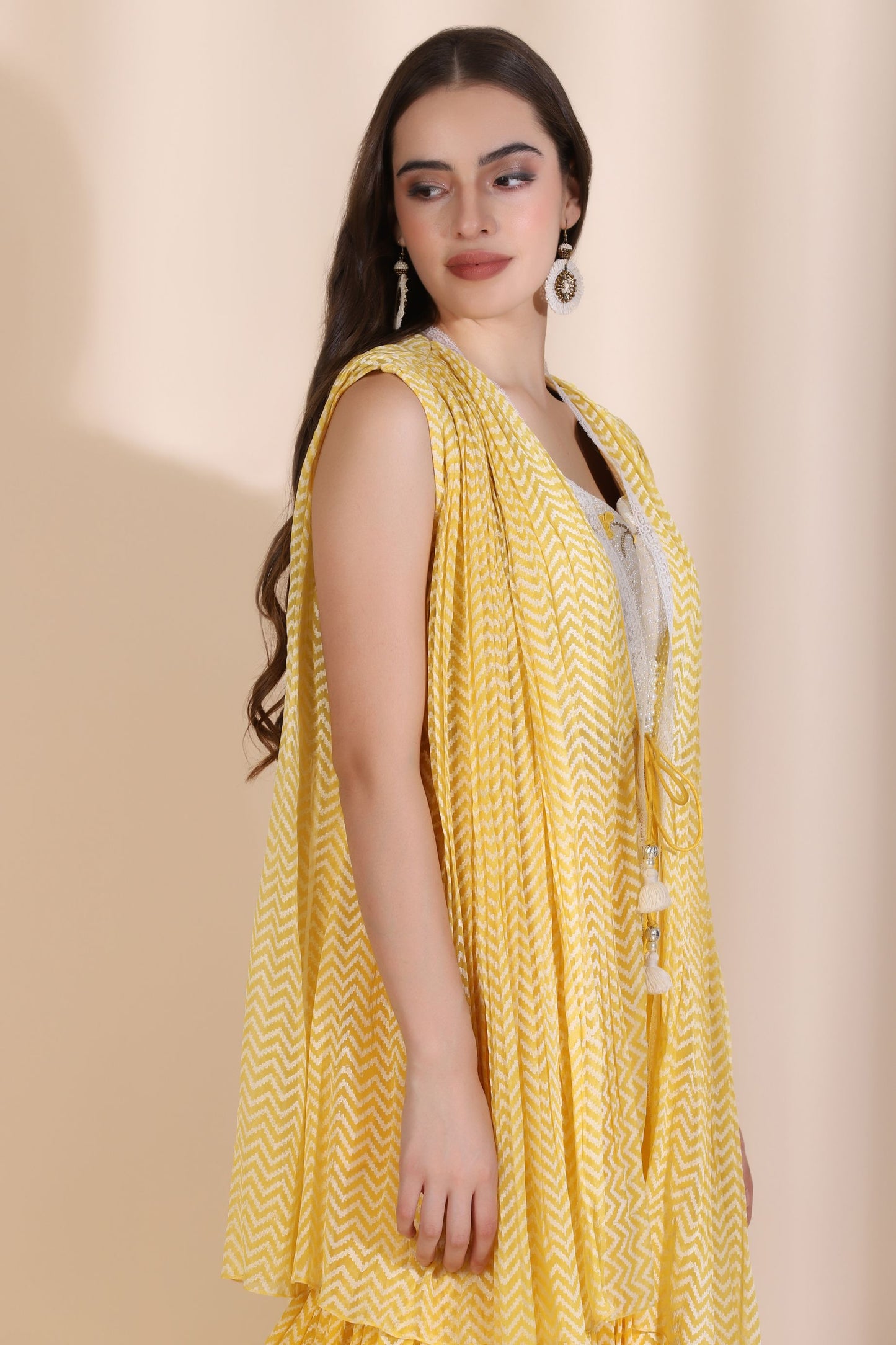 Brocade Blouse with Chevron Garara and Jacket