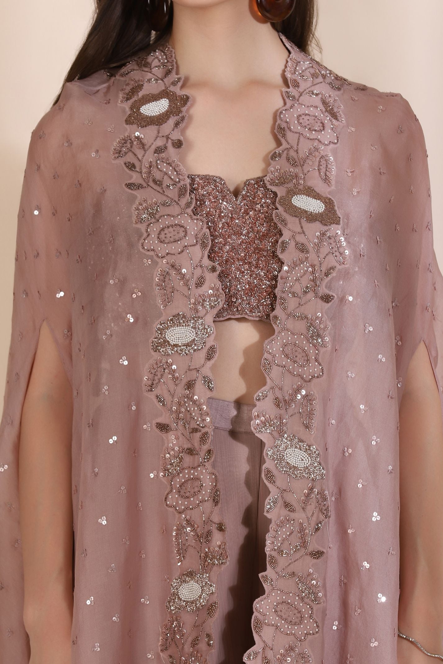 Bugle Bead Busiter With Chiffon Chevron Palazzo And Sunflower Bel Cape