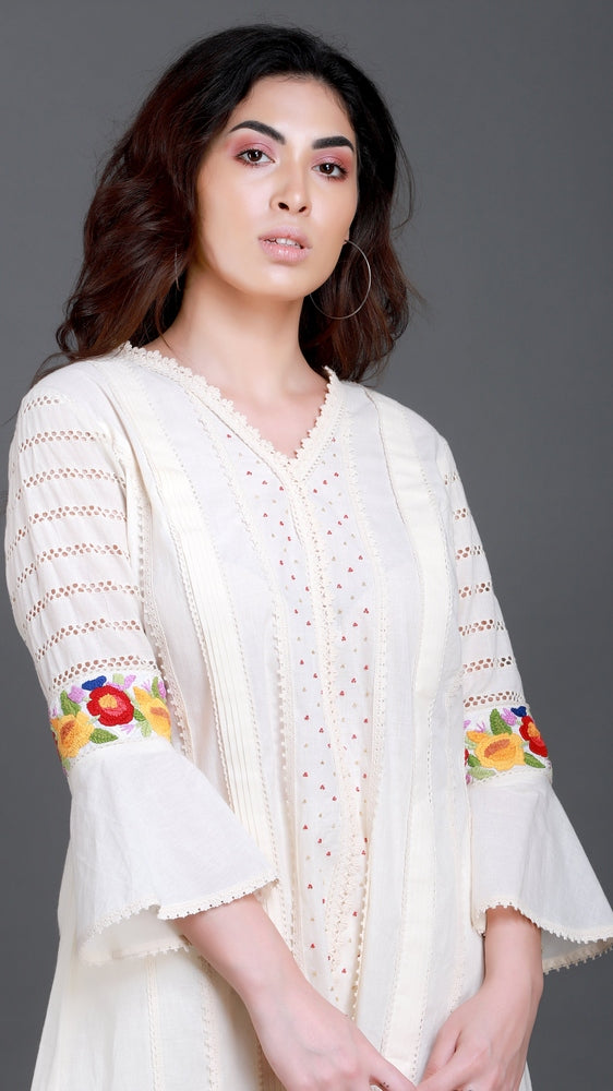 Rose Bell Cuff Tunic with Crochet Detailing Yashodhara