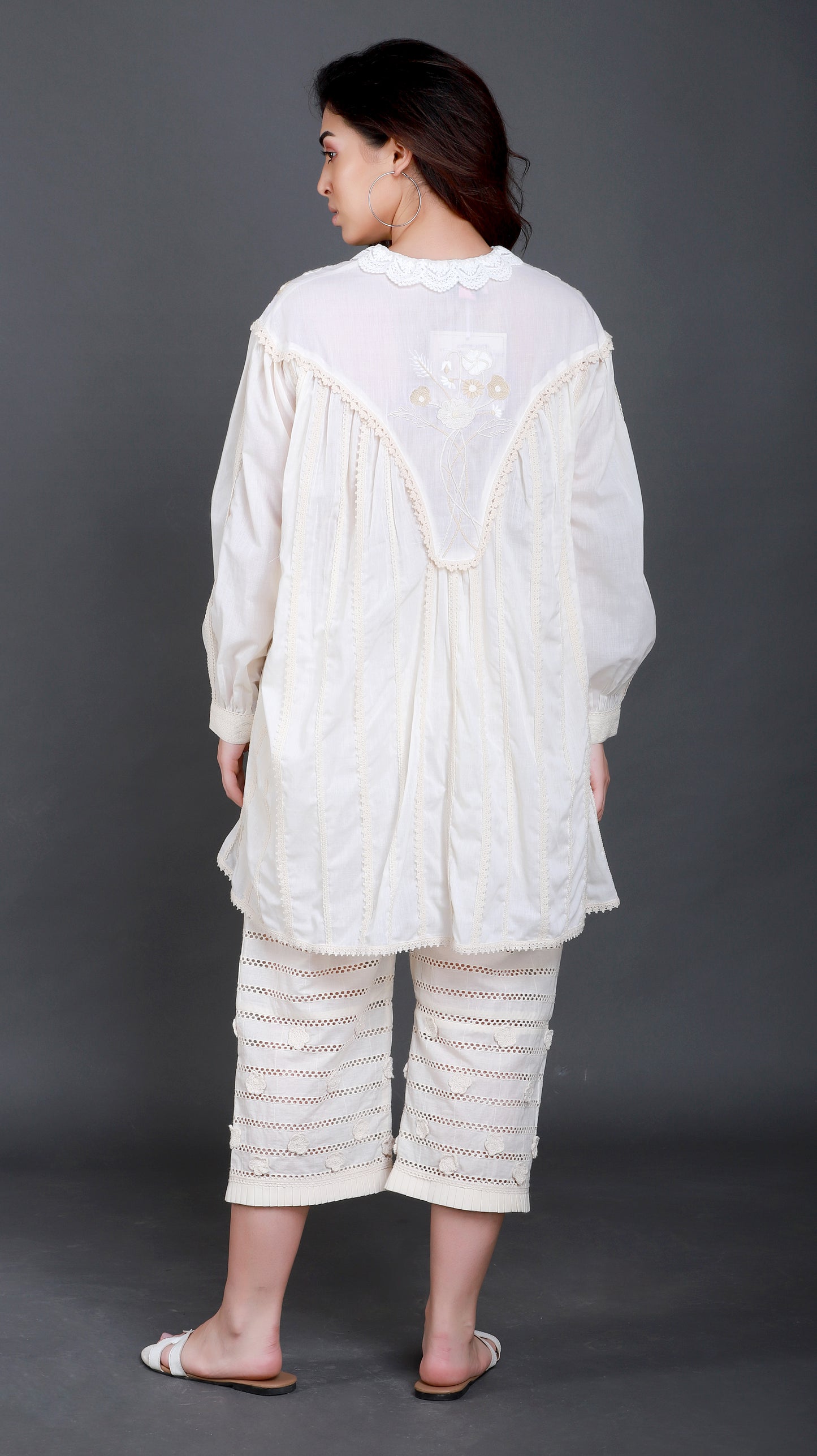 Tonal Floral Embroiderded Yoke Shirt