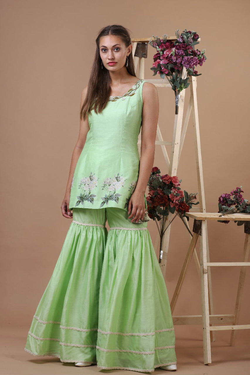 LIME GREEN MAGNOLIA KURTI WITH PALAZZO Yashodhara