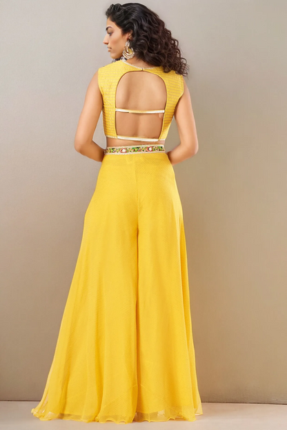 Dandelion Yellow Raw Silk Palazzo Pant Set