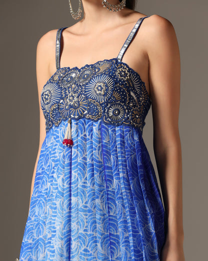 Royal Blue Shibori Anarkali with Palazzos