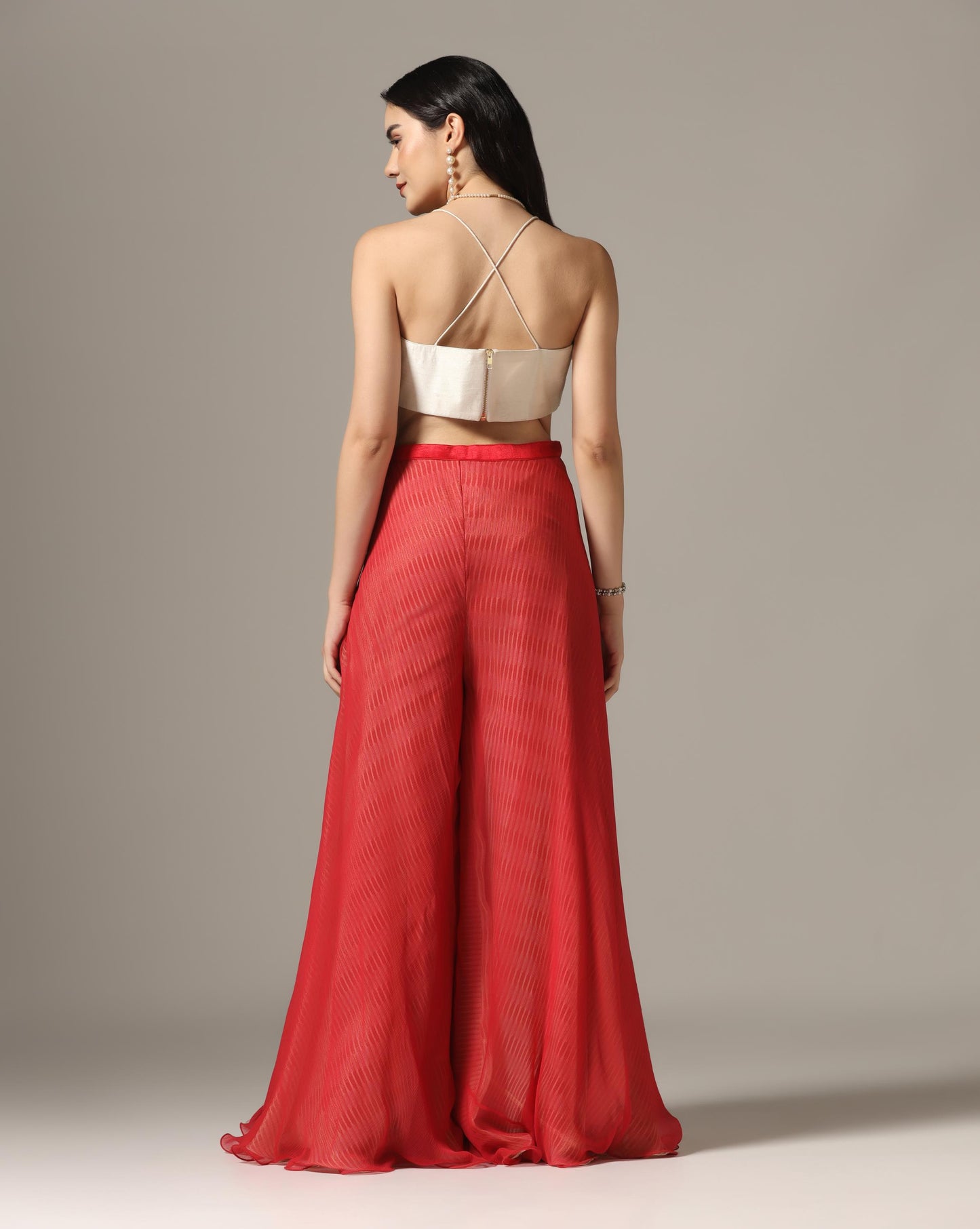 Red Organza Embroidered Cape Set