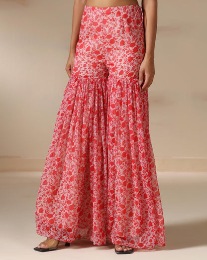 Scarlet Bloom Peplum Sharara Set