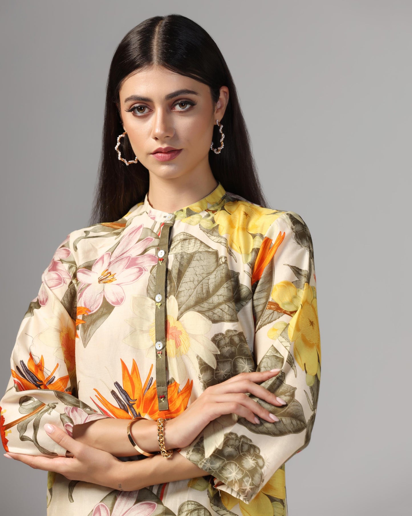 Botanical Oasis Silk Tunic Set