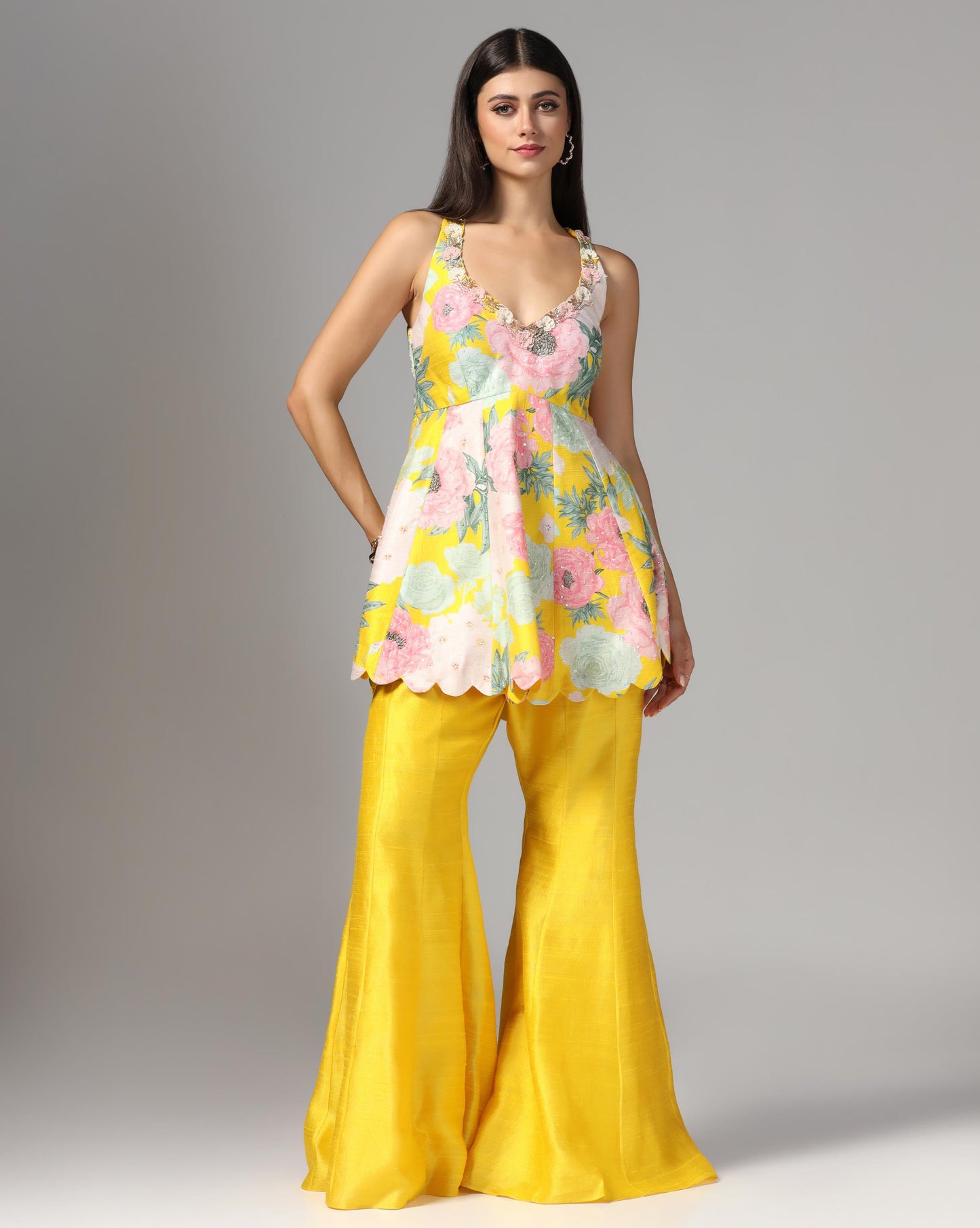 Citrus Bloom Peplum Sharara Set