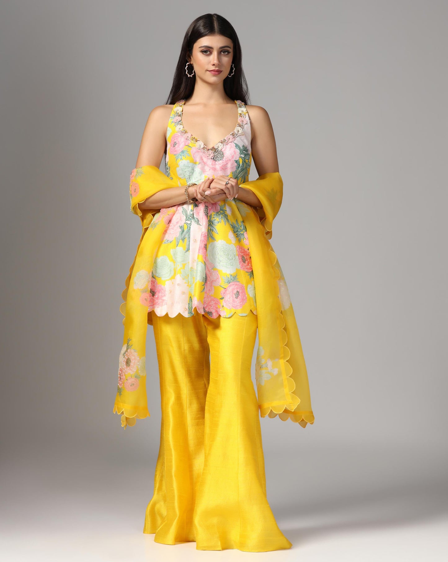 Citrus Bloom Peplum Sharara Set