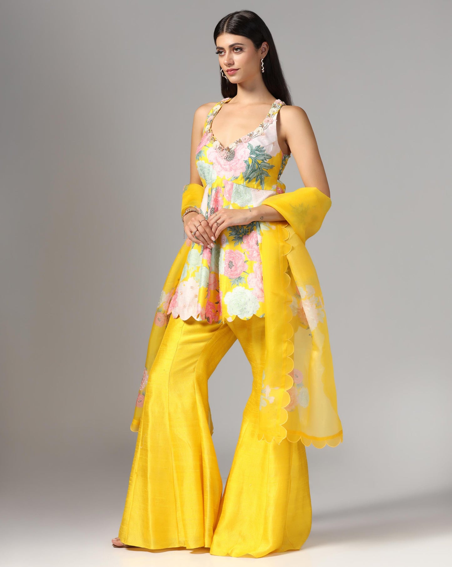 Citrus Bloom Peplum Sharara Set