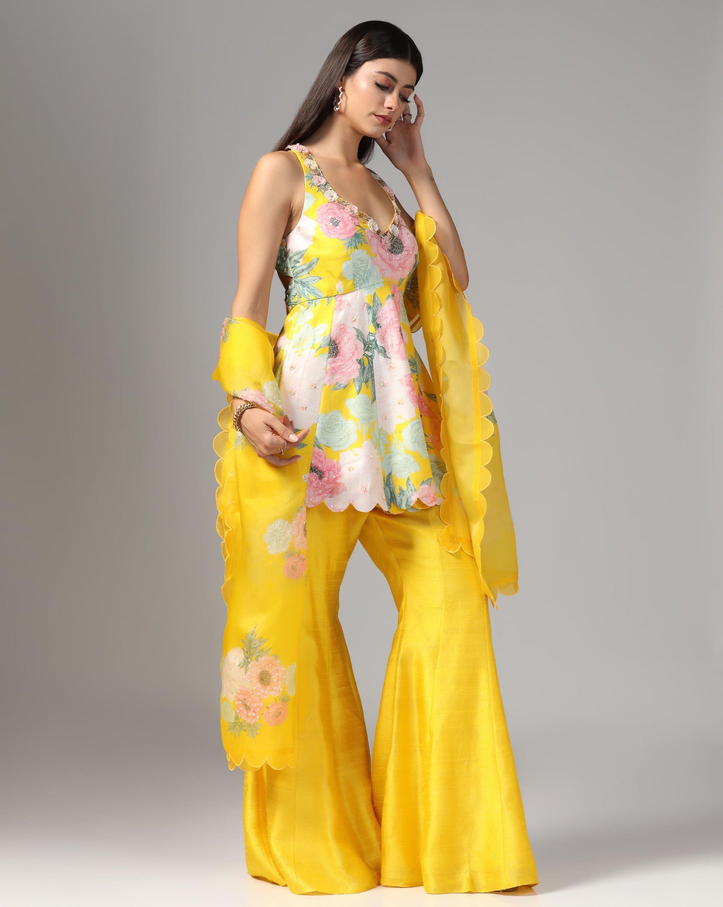 Citrus Bloom Peplum Sharara Set