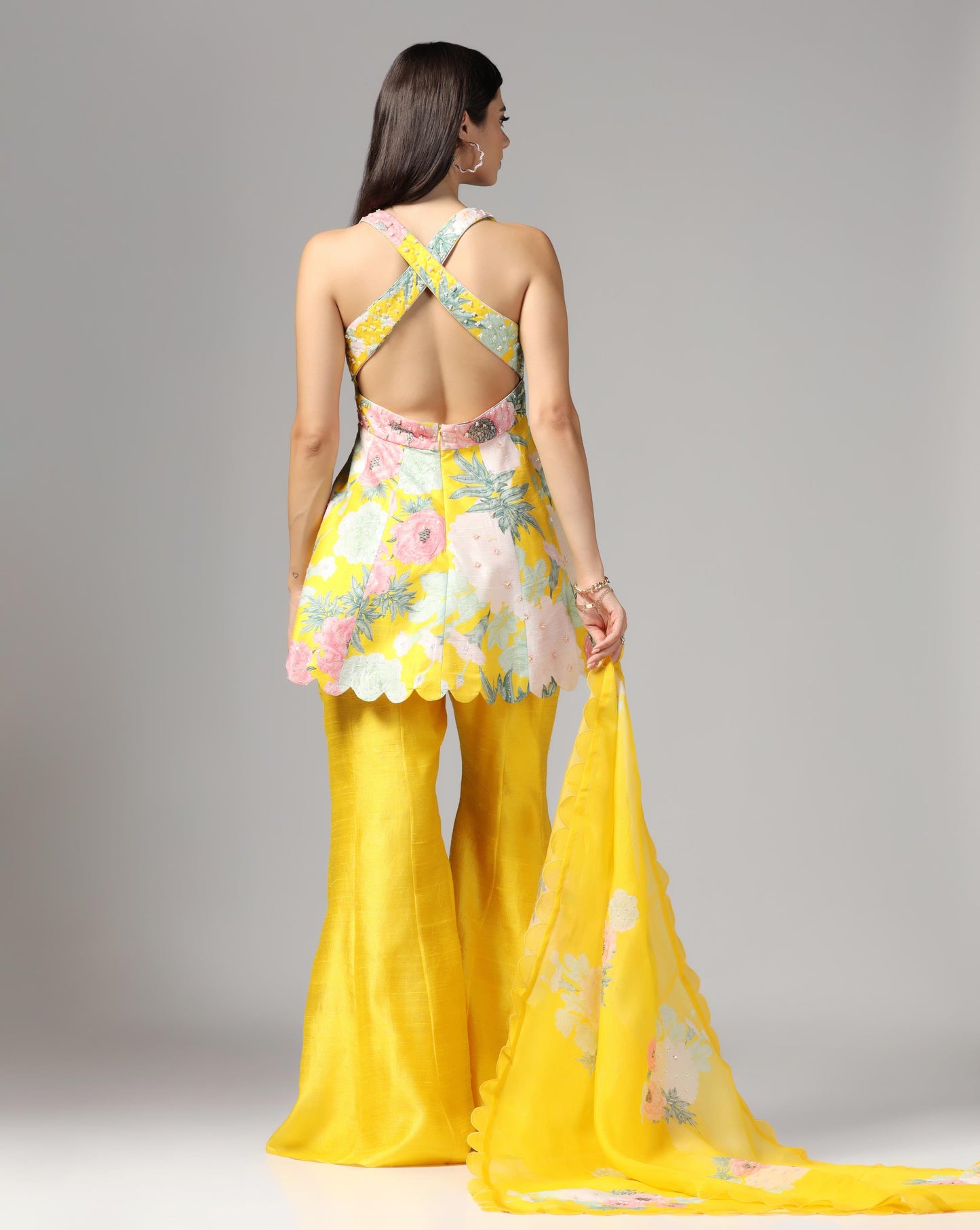 Citrus Bloom Peplum Sharara Set