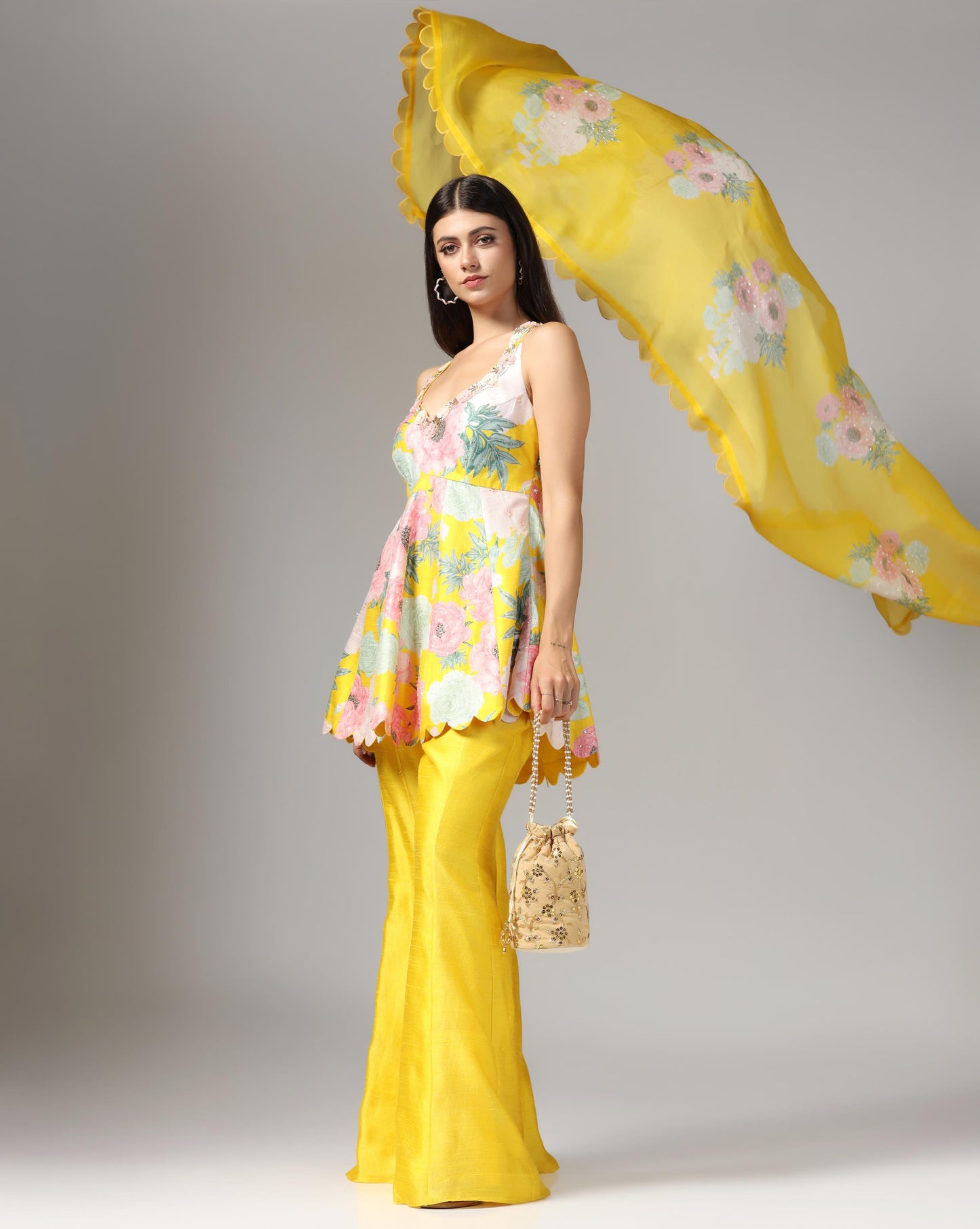 Citrus Bloom Peplum Sharara Set
