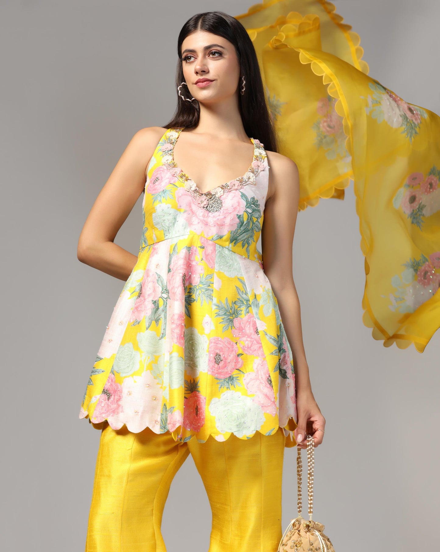 Citrus Bloom Peplum Sharara Set
