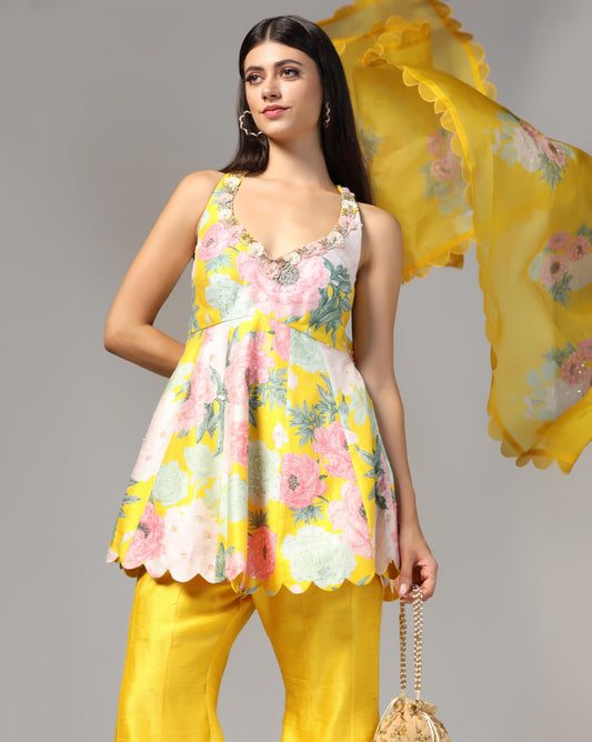 Citrus Bloom Peplum Sharara Set