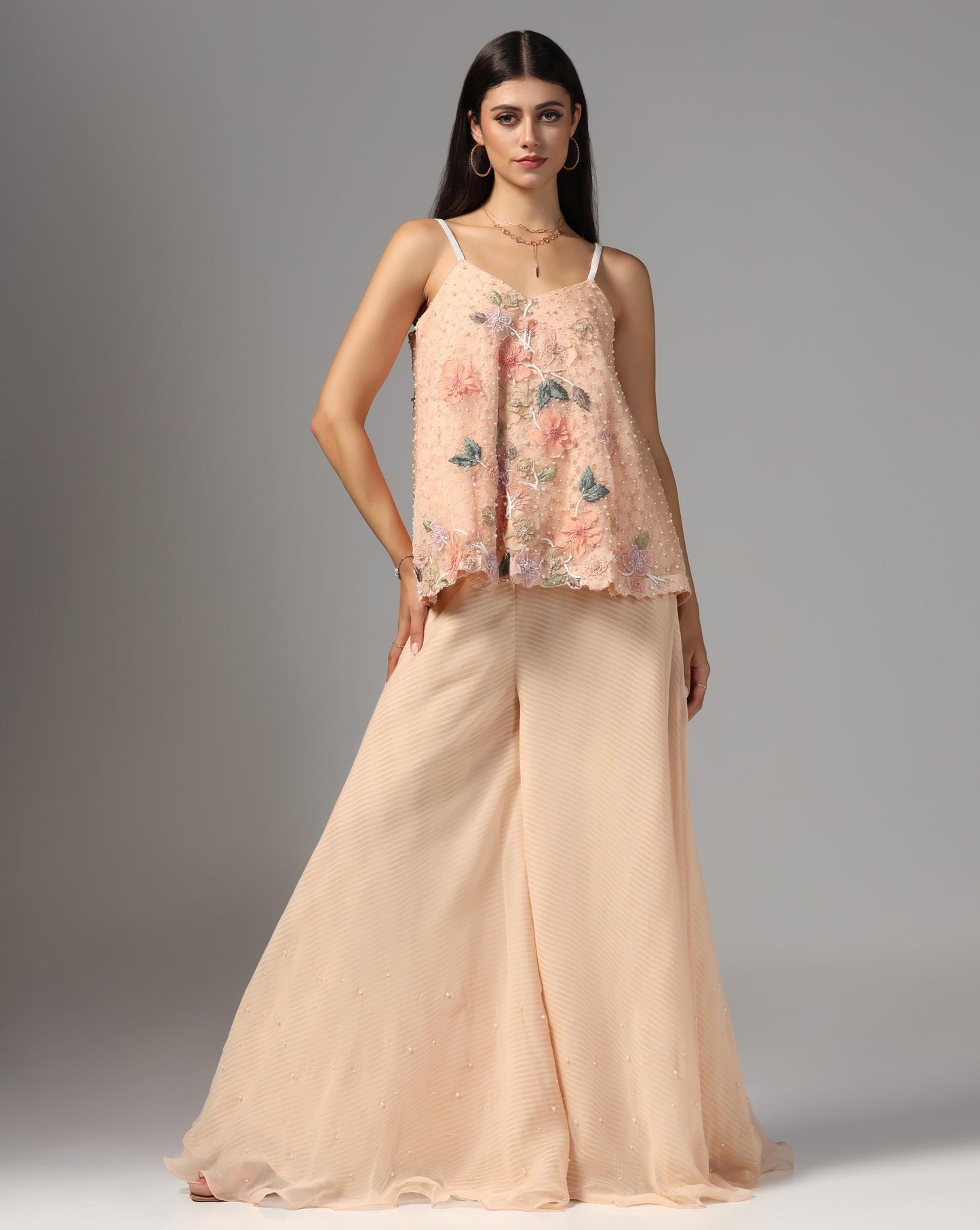 Peach Nectar Embellished Camisole & Palazzo Set