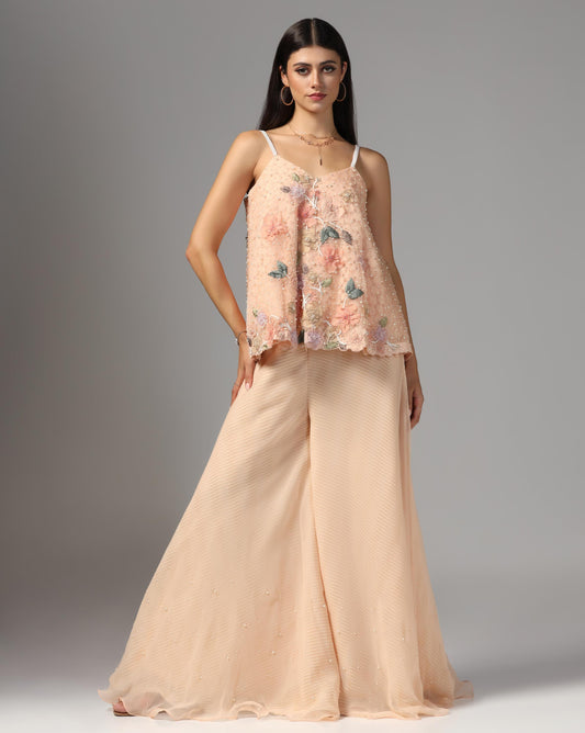 Peach Nectar Embellished Camisole & Palazzo Set