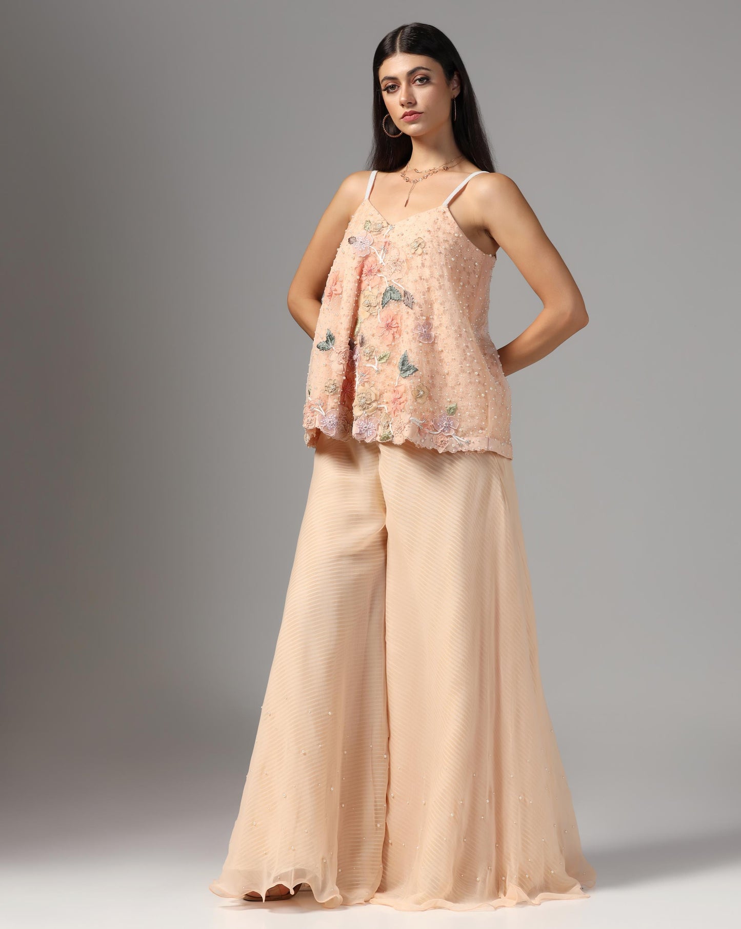 Peach Nectar Embellished Camisole & Palazzo Set
