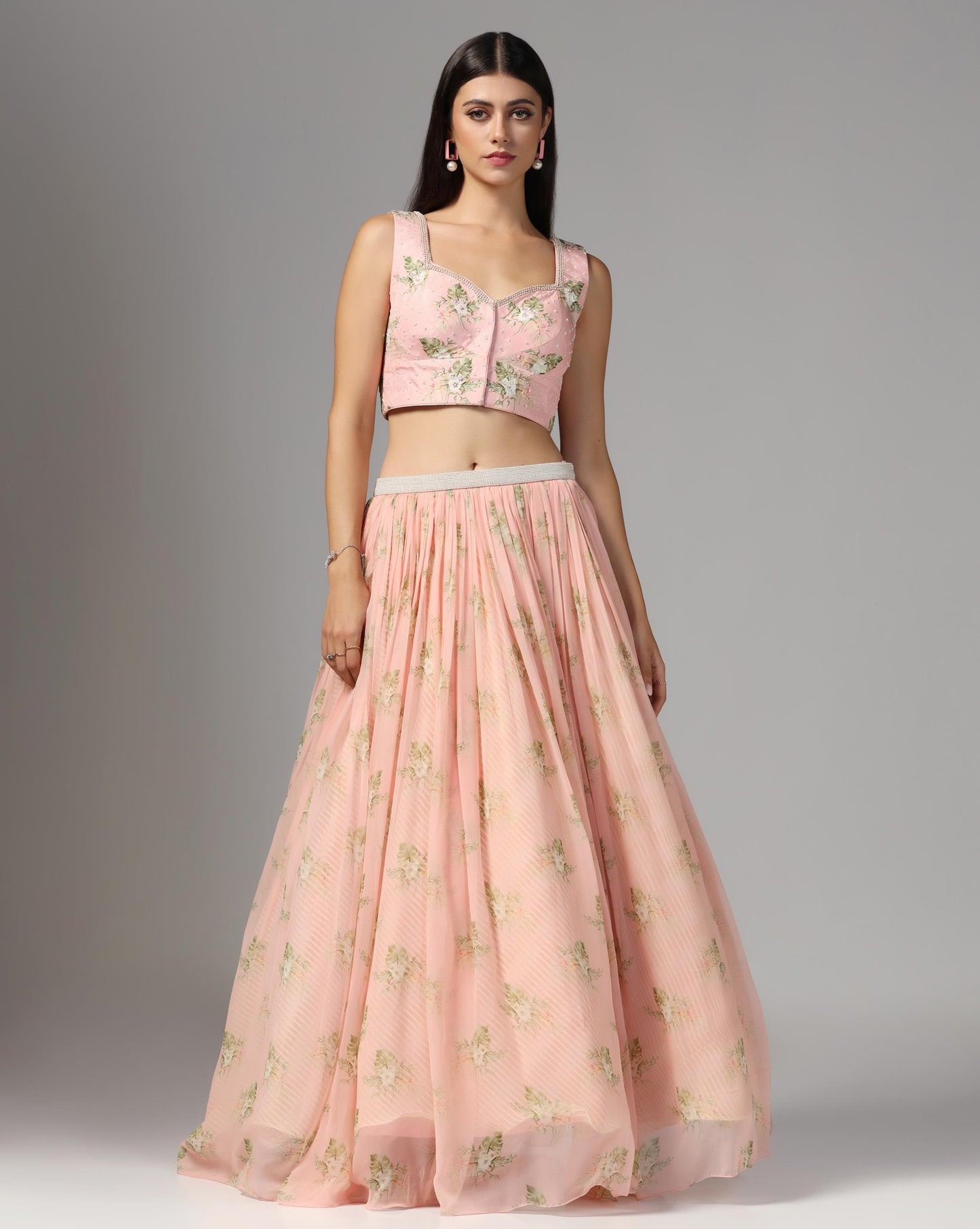 Rose Quartz Floral Cape Lehenga Set