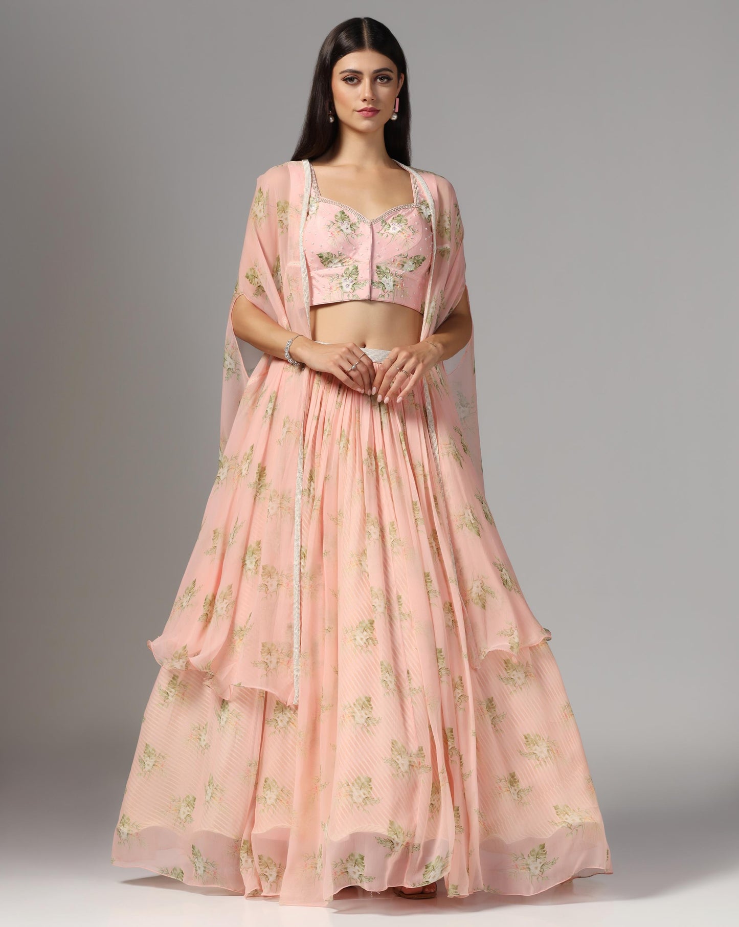 Rose Quartz Floral Cape Lehenga Set