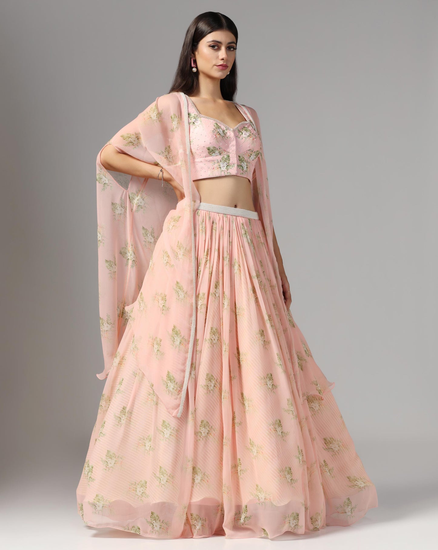 Rose Quartz Floral Cape Lehenga Set