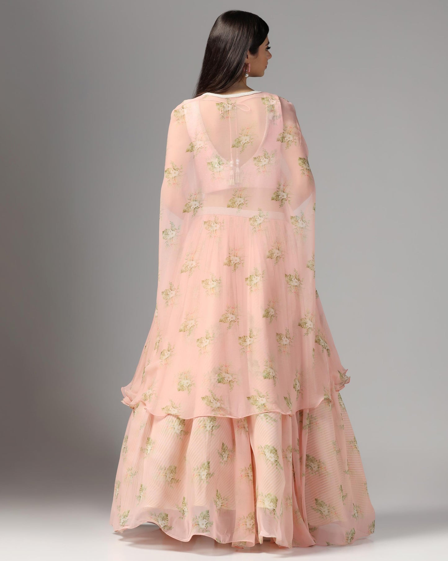 Rose Quartz Floral Cape Lehenga Set