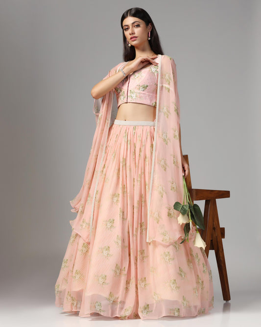 Rose Quartz Floral Cape Lehenga Set