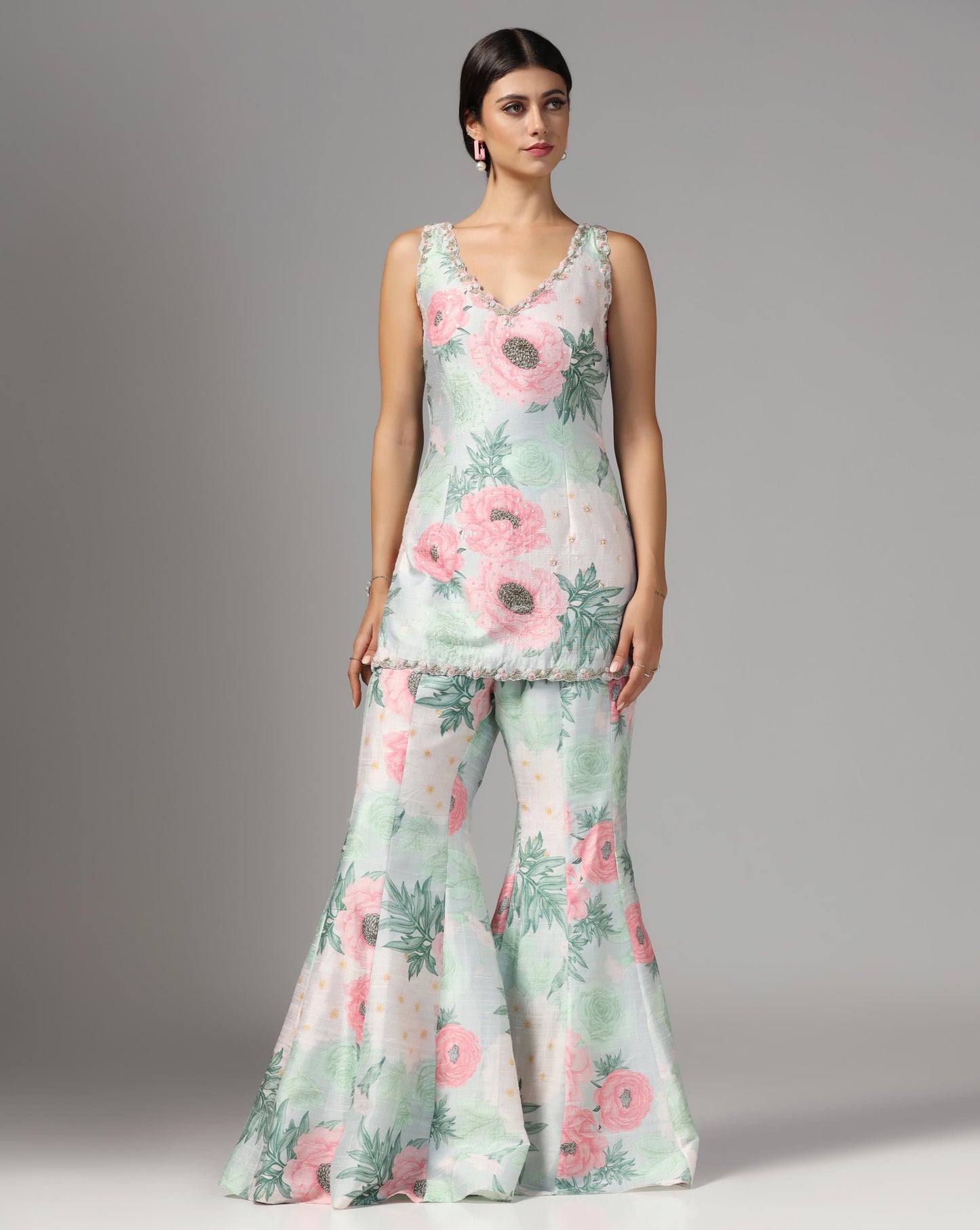 Mint Peony Flare Gharara Set