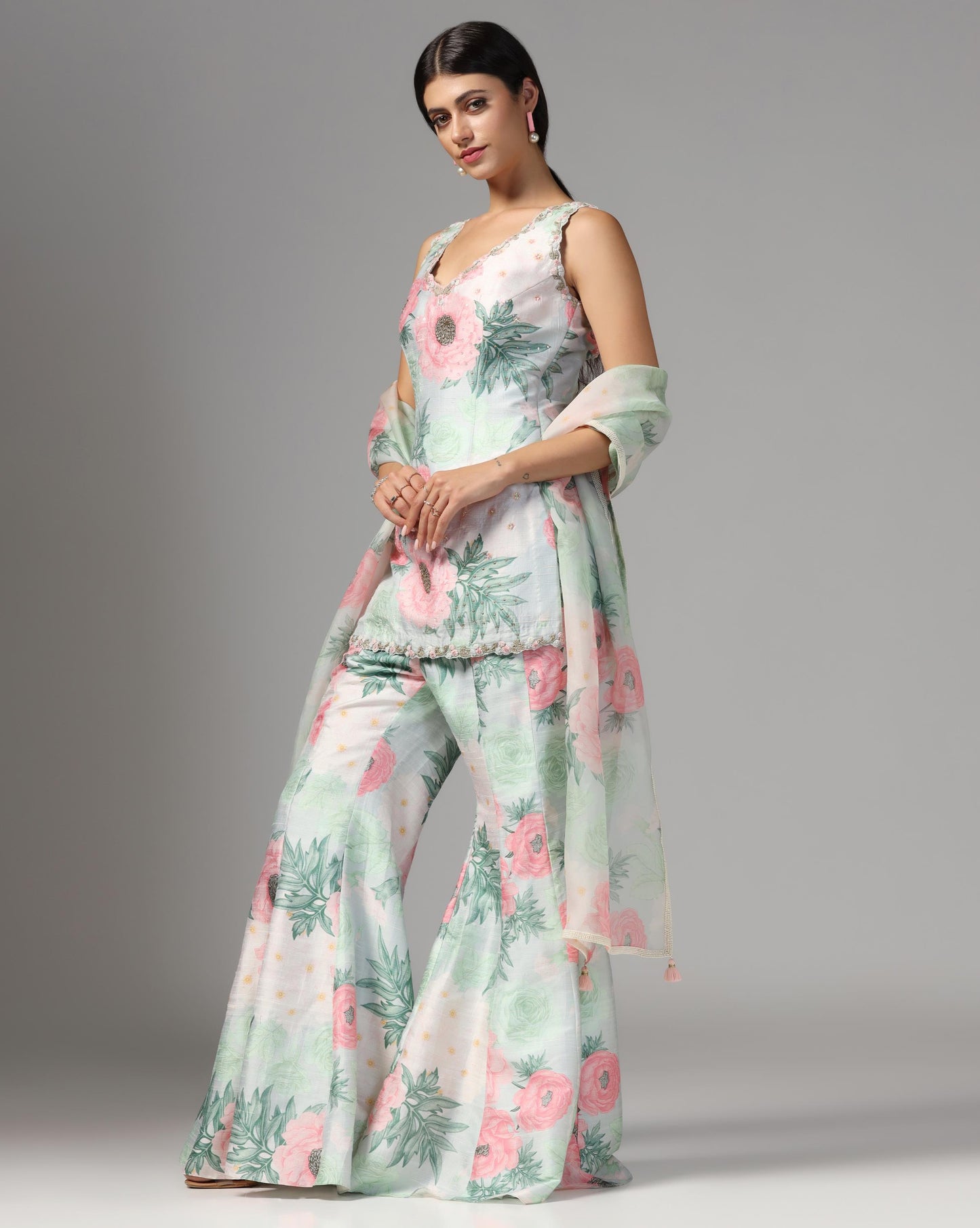 Mint Peony Flare Gharara Set
