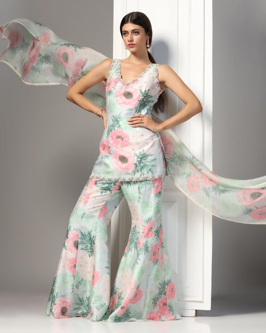 Mint Peony Flare Gharara Set