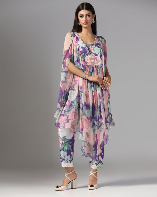 Twilight Bloom Cape & Trouser Set