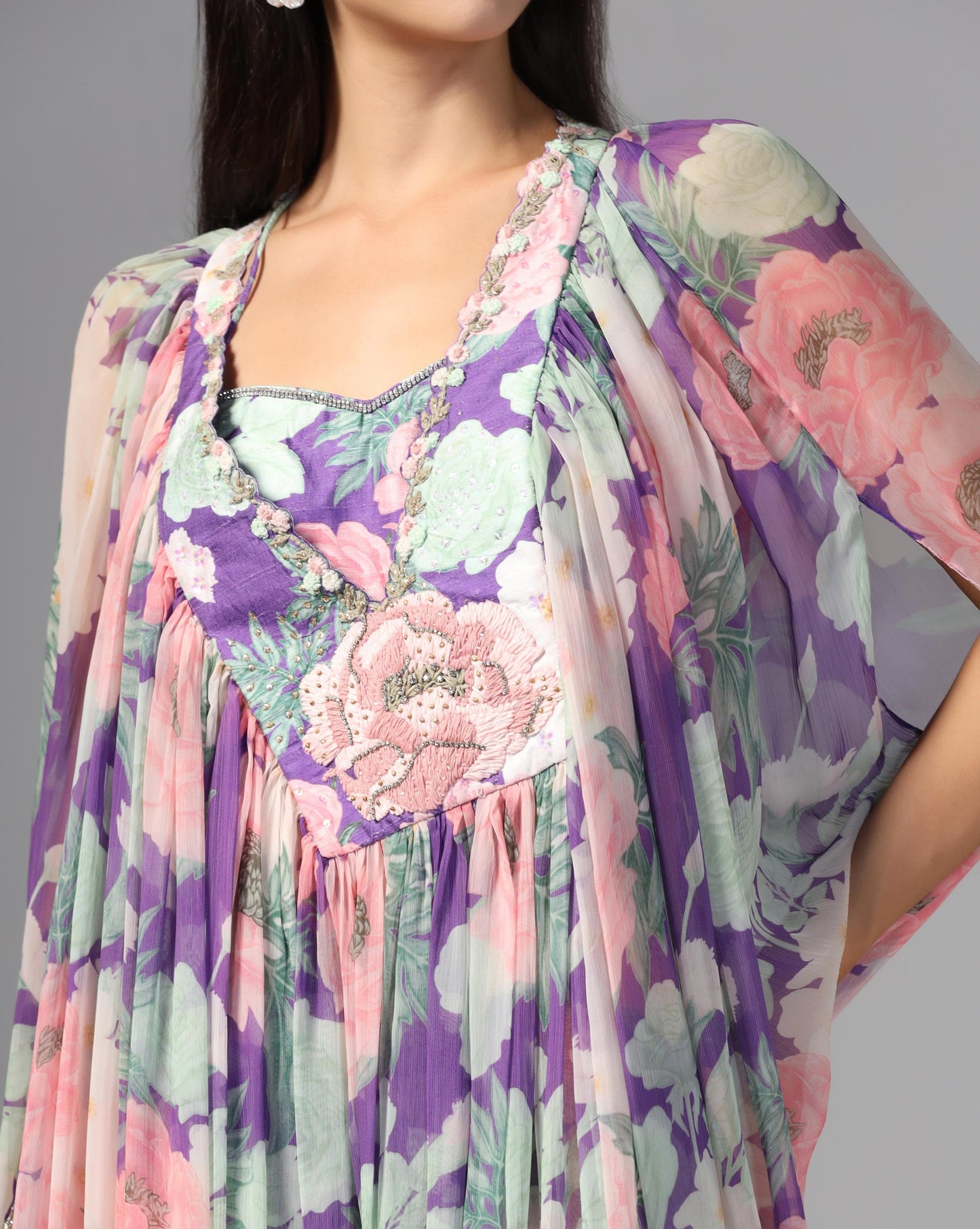 Twilight Bloom Cape & Trouser Set