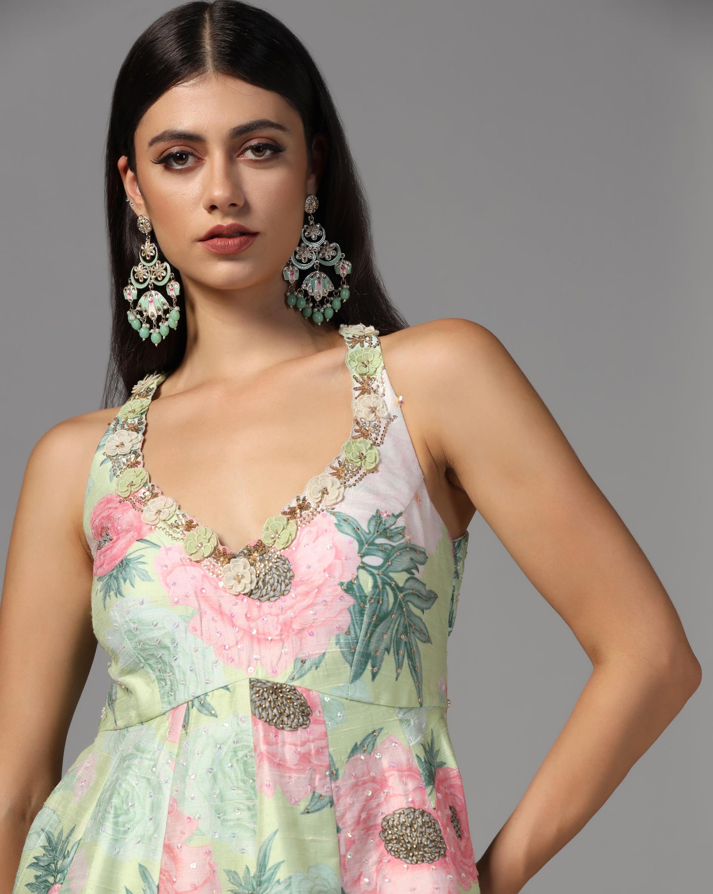 Pistachio Peony Scalloped Sharara Set