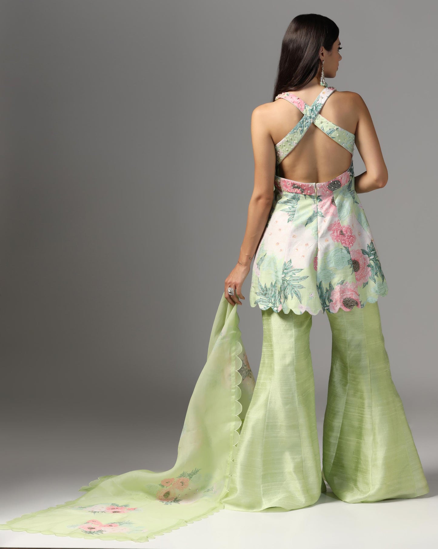 Pistachio Peony Scalloped Sharara Set