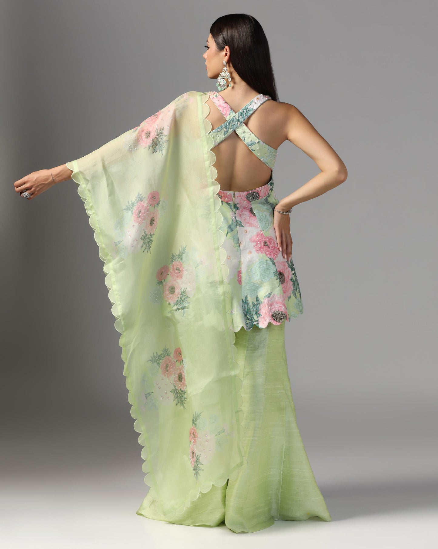 Pistachio Peony Scalloped Sharara Set