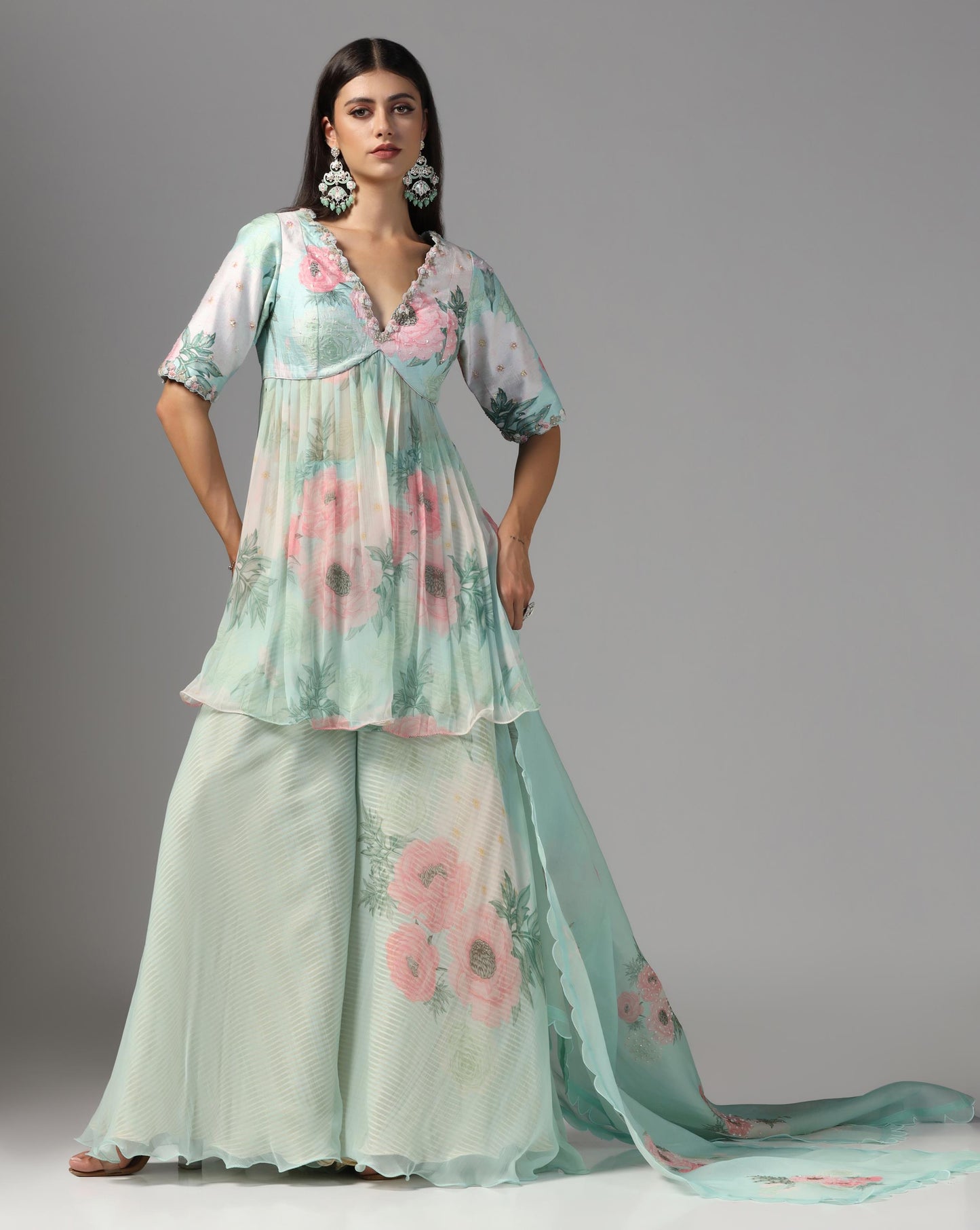 Aqua Peony Empire Sharara Set