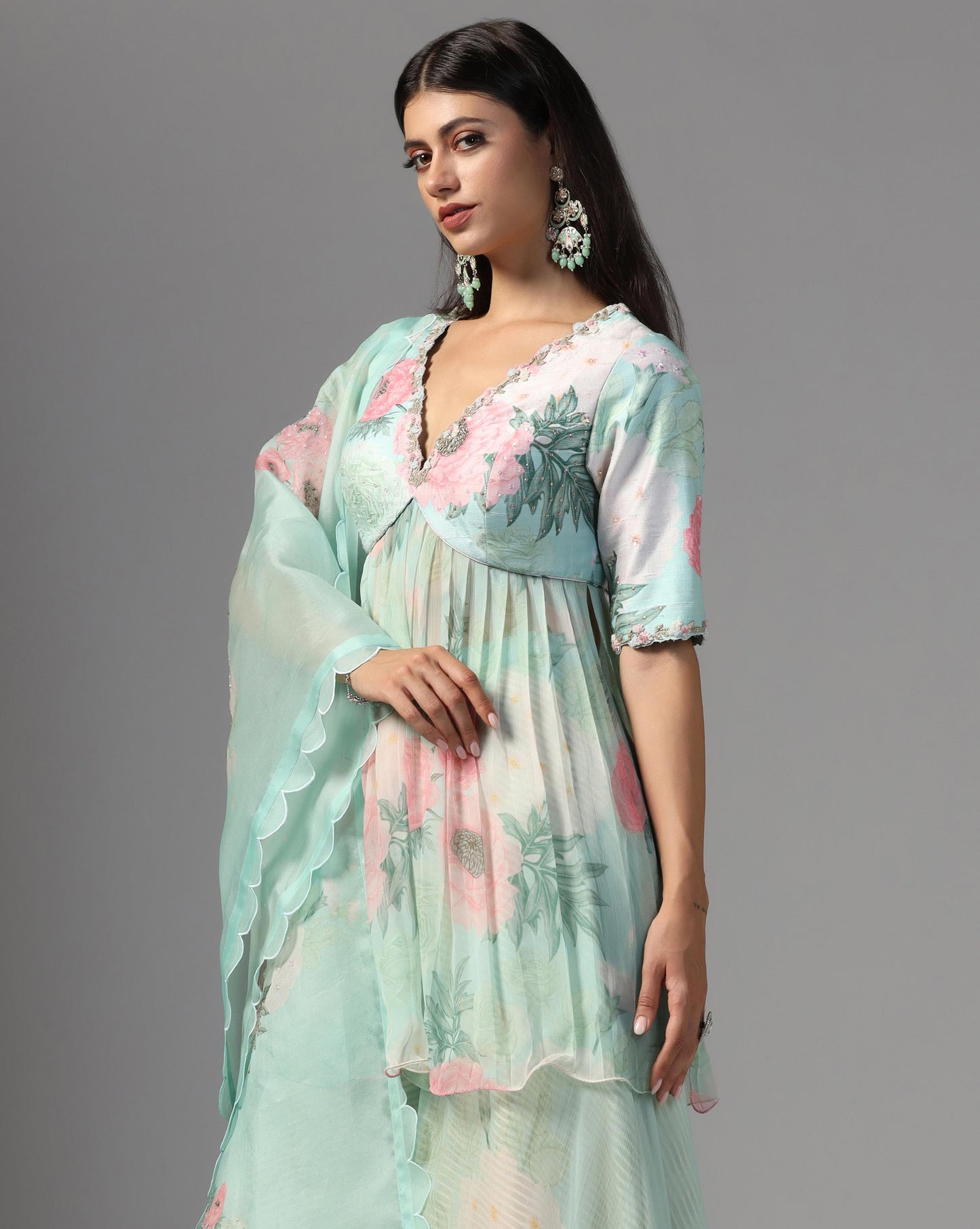 Aqua Peony Empire Sharara Set