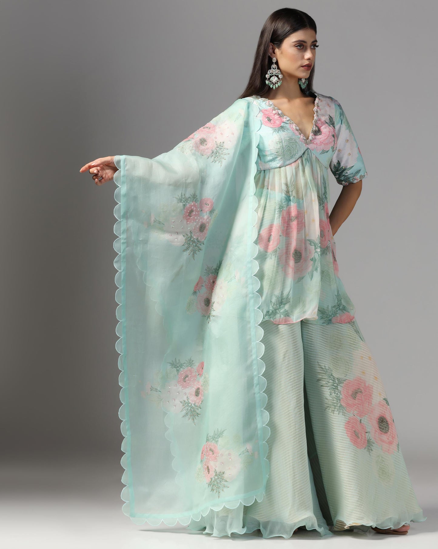 Aqua Peony Empire Sharara Set