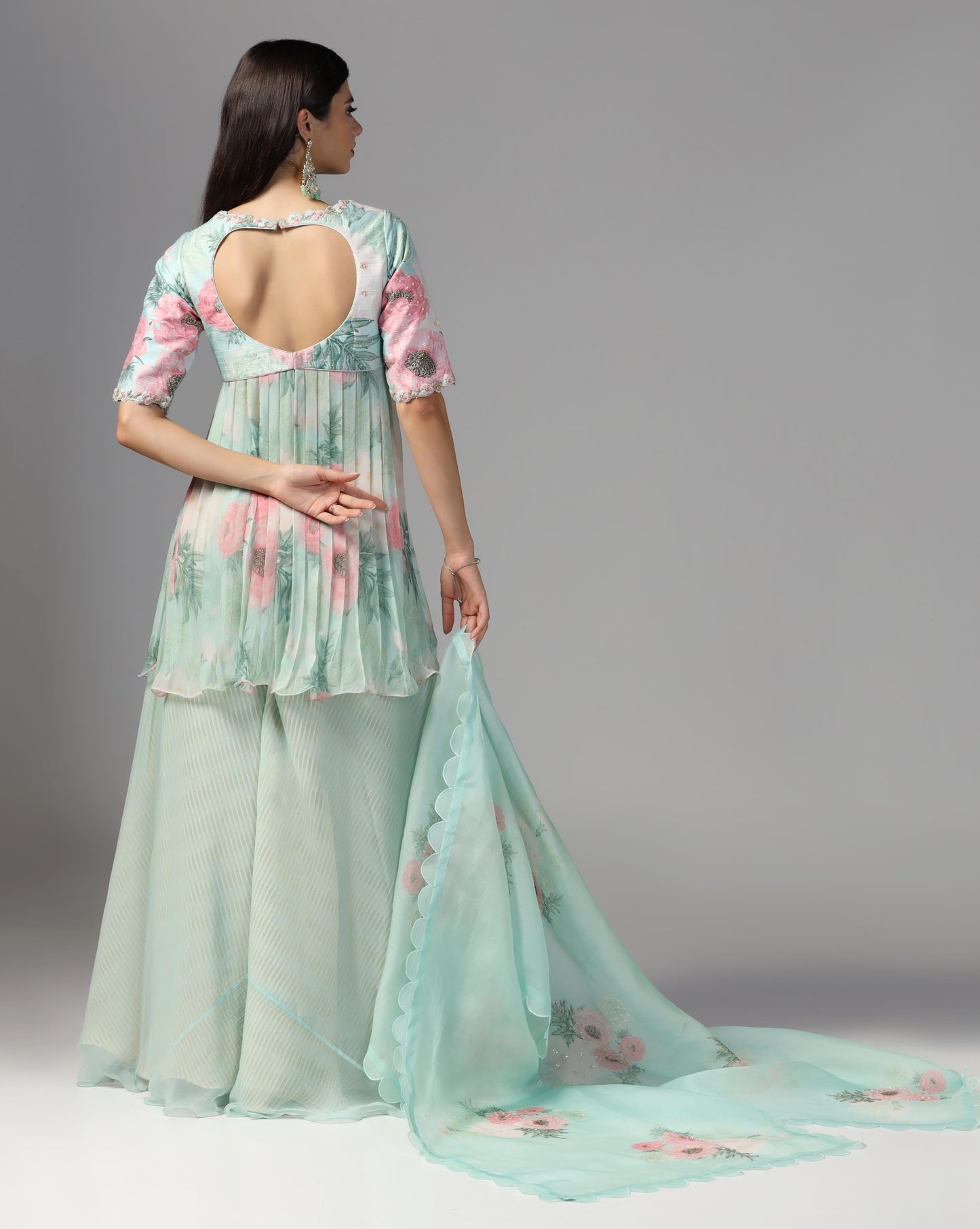 Aqua Peony Empire Sharara Set