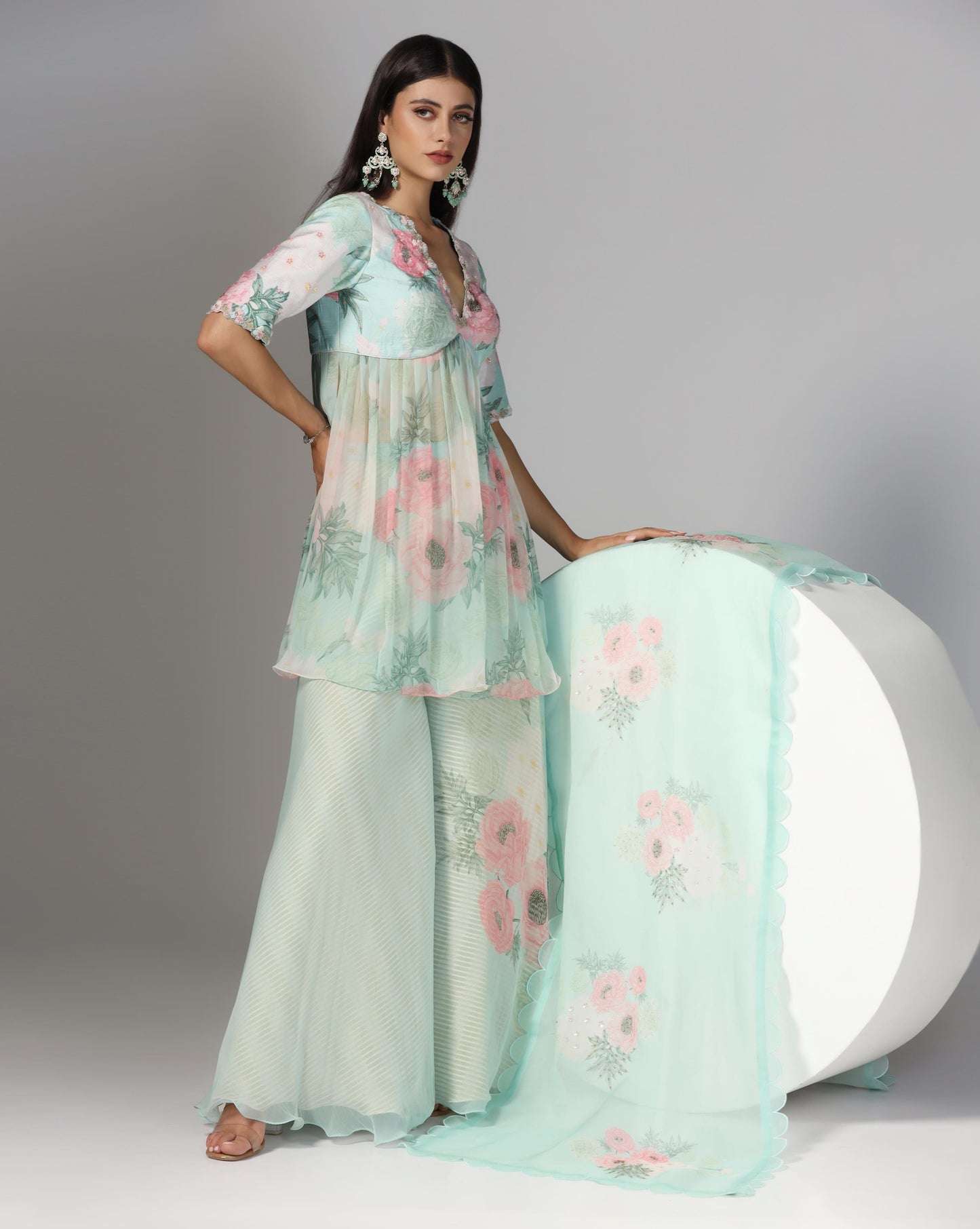 Aqua Peony Empire Sharara Set