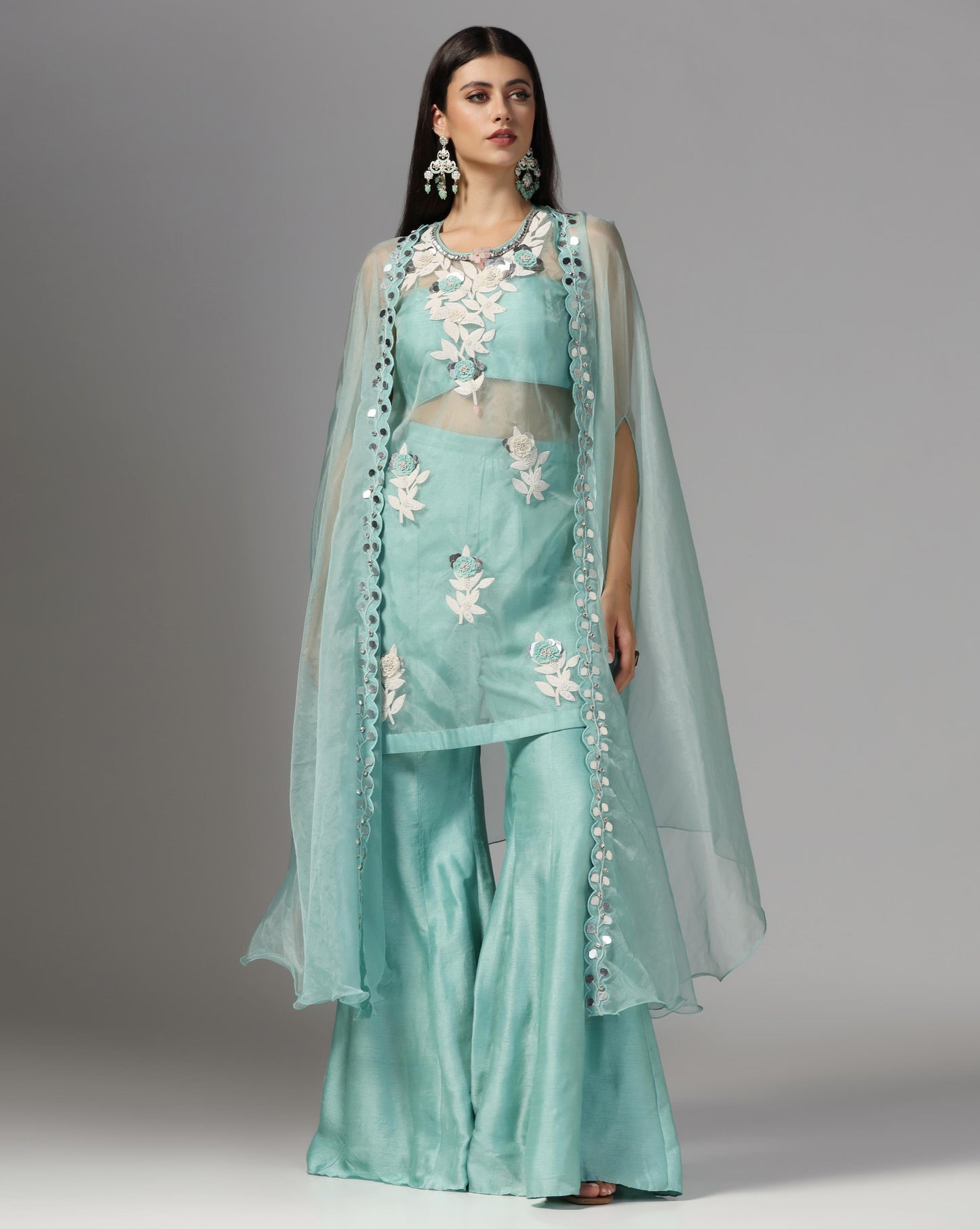 Seafoam Serenity Cape & Sharara Set