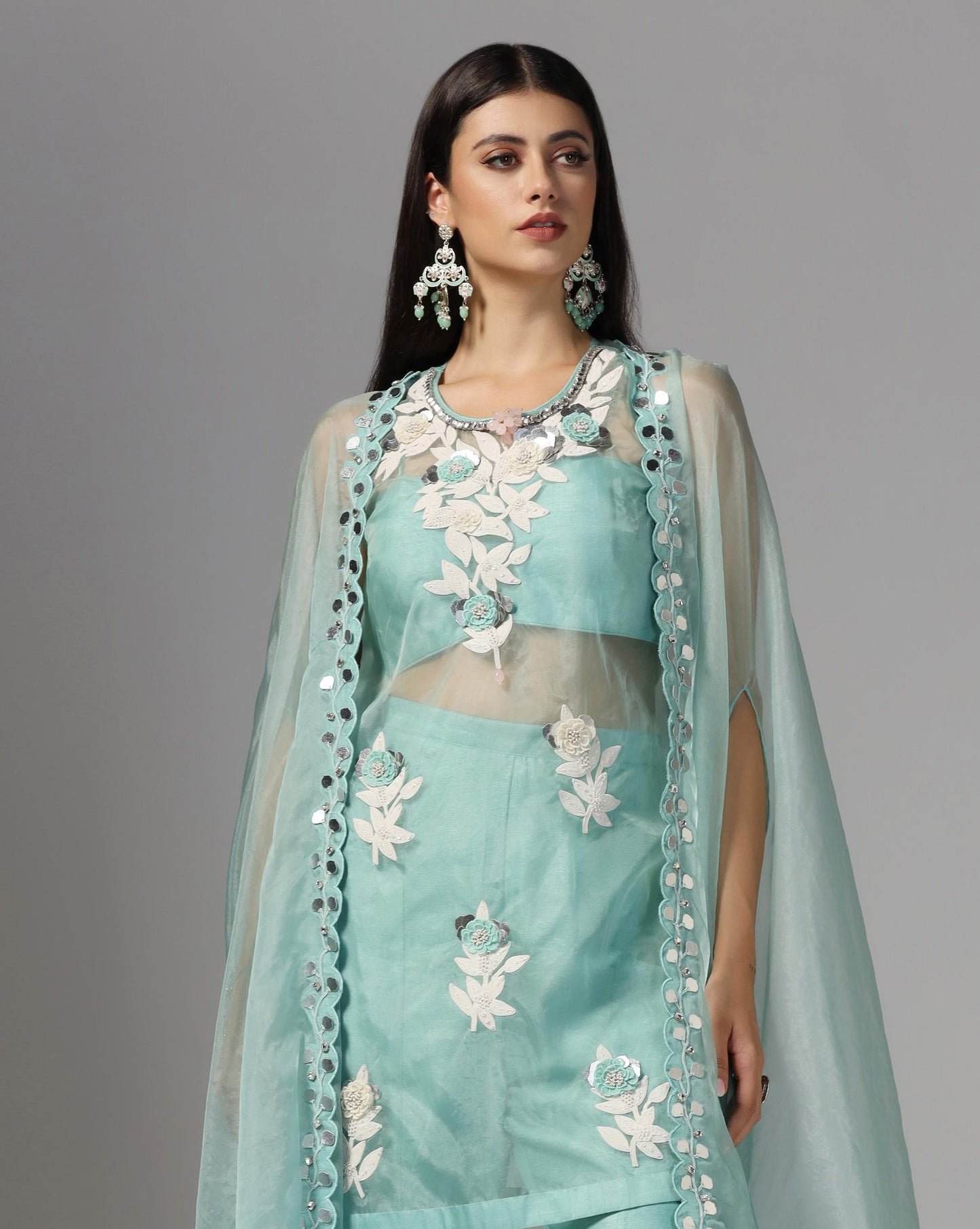 Seafoam Serenity Cape & Sharara Set