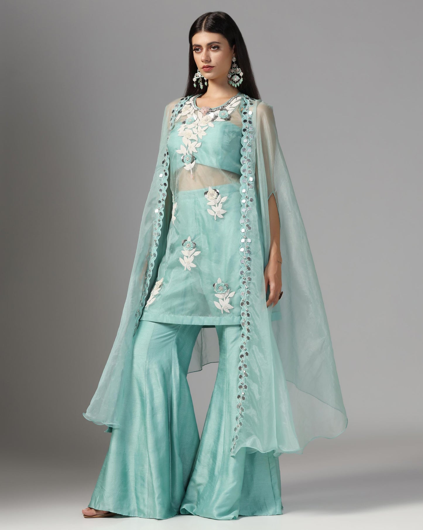 Seafoam Serenity Cape & Sharara Set